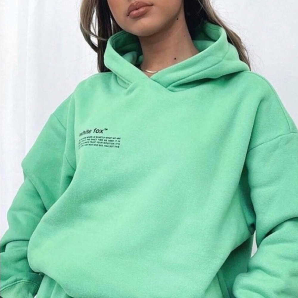 White Fox Mint Green Hoodie Sweater - Women's Casual Pullover L/XL